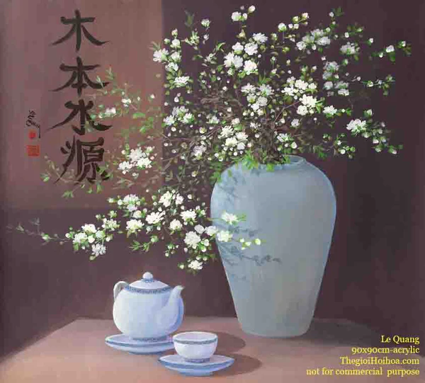 Still life painting in oriental colors "Originally Distich" - Vietnamese artist Le Hong Quang