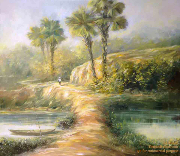 The typical image of the midland countryside of northern Vietnam depicted in the work "Midland afternoon" - Vietnamese painter Le Hong Quang