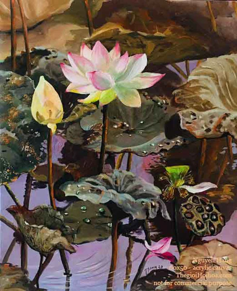 Country landscape painting "Autumn lotus" - Vietnamese artist Nguyen Hang